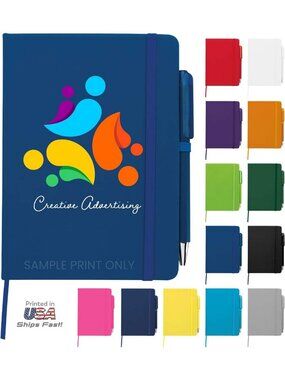 Customizable Leatherette Notebook Journal – 5” x 7” – 12 Pack, 100 Pages, Blue